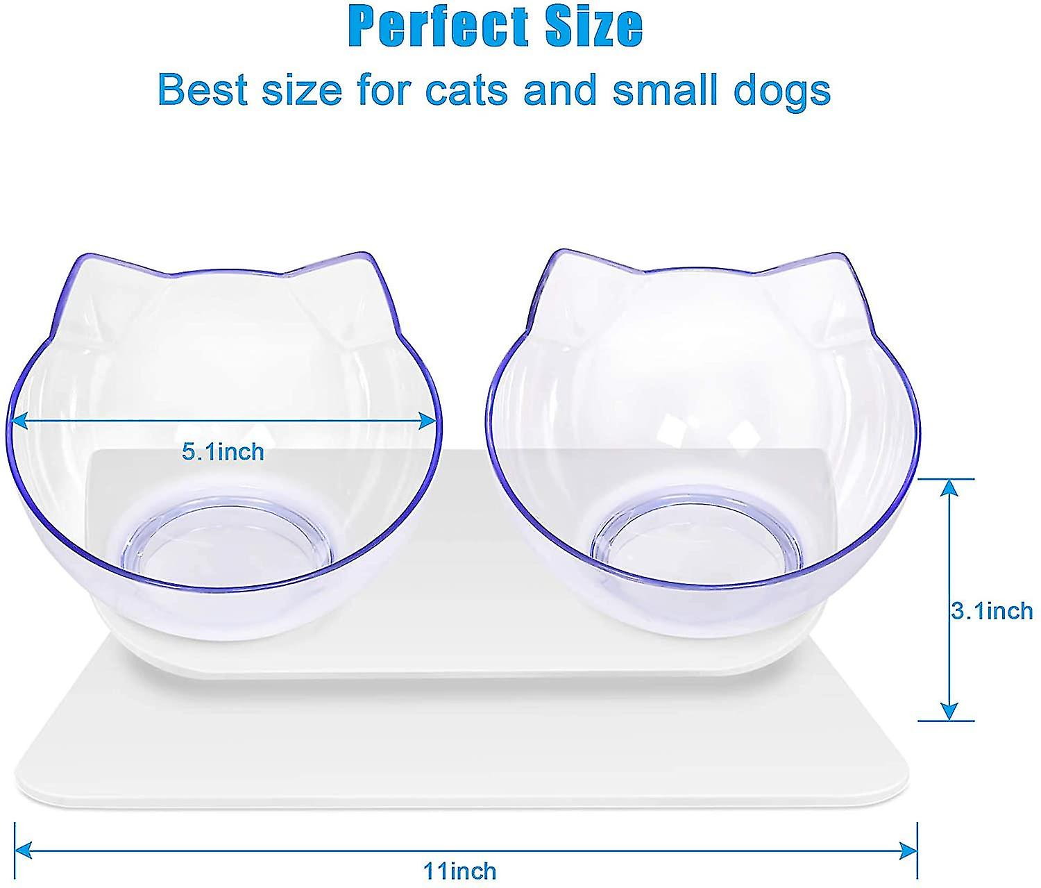 Double Cat Dog Bowls Elevated Cat Food Water Bowls With Raised Stand 15 Tilted Raised Pet Feeder Bowl For Cats(white)