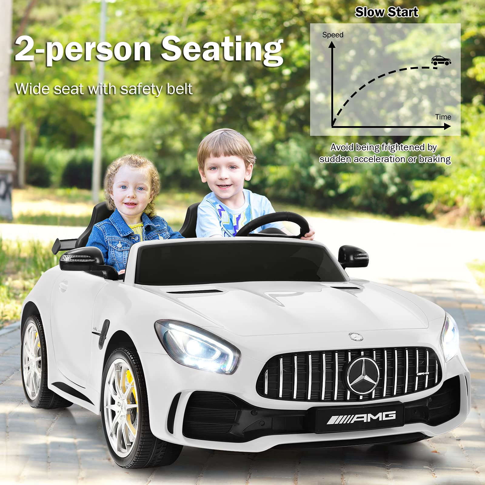 Costzon 2-Seater Ride on Car, 12V Licensed Mercedes Benz GTR Kids Car to Drive