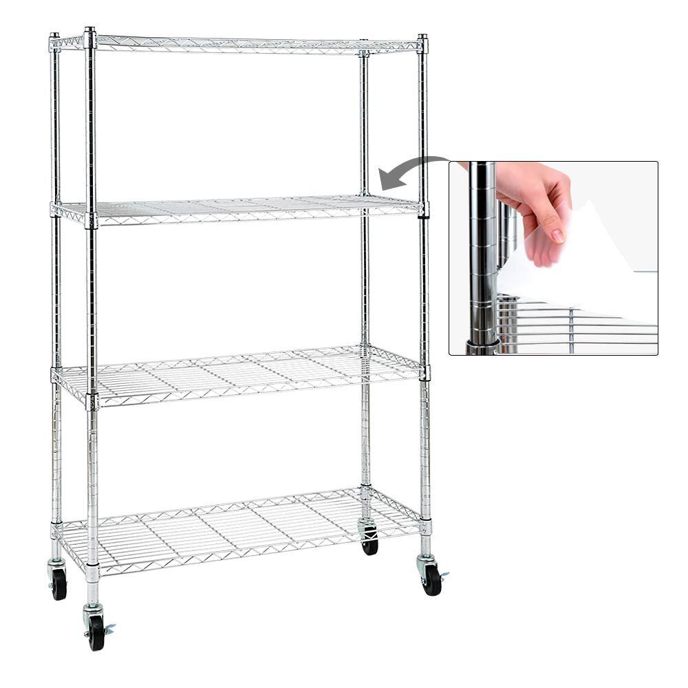 EFINE Chrome 4-Tier Rolling Heavy Duty Metal Wire Storage Shelving Unit Caster 1 in. Pole (36 in. W x 57.7 in. H x 14 in. D) RL33654