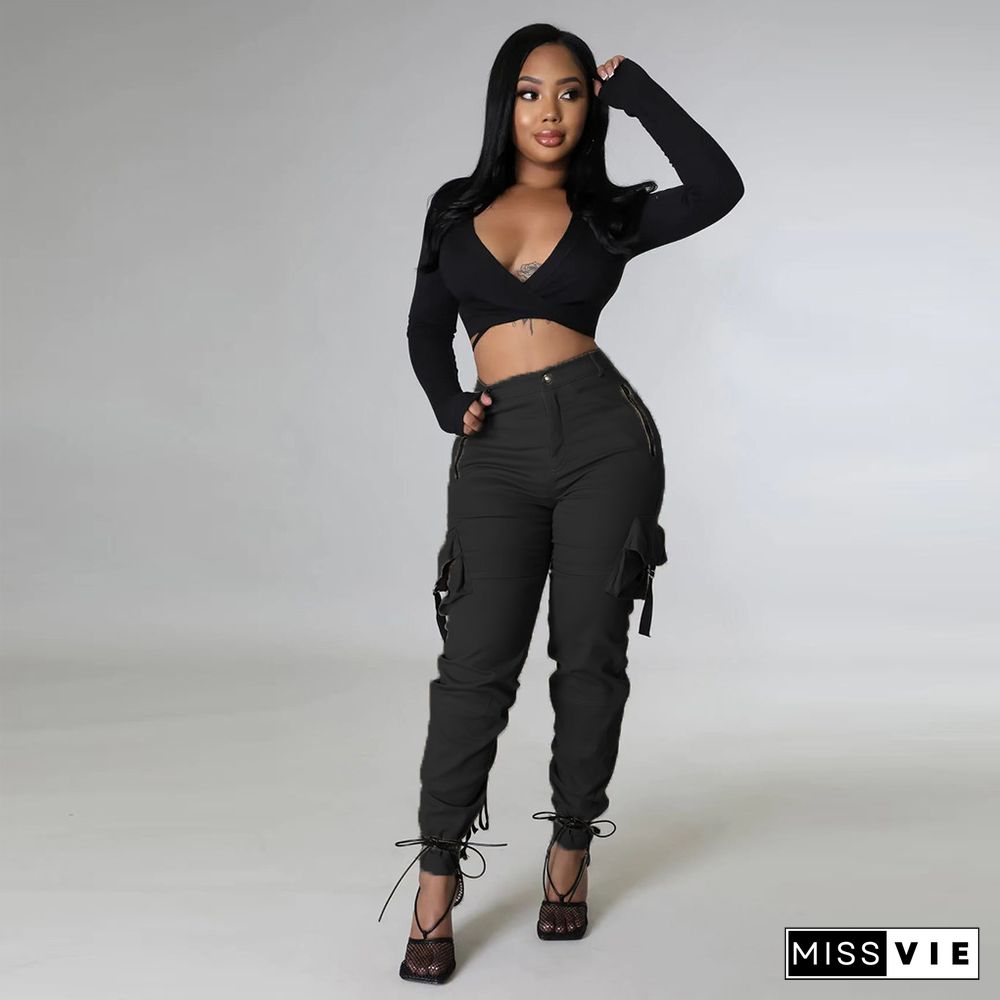 High Waist Pockets Loose Cargo Sweat Pants