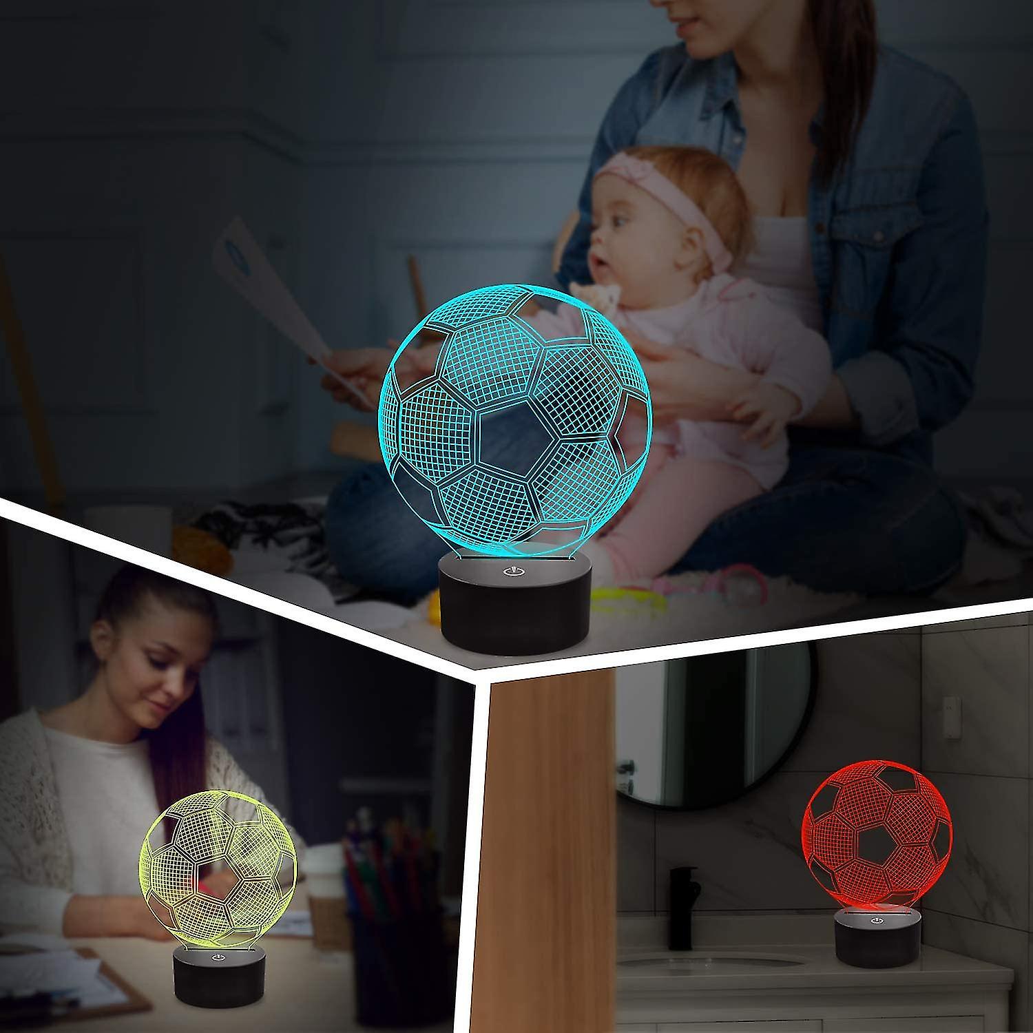 Soccer Night Lights For Kids 3d Illusion Football Lights 16 Led Remote Color Changing Touch Table Desk Lamps Decor Birthday Xmas Gifts Sports