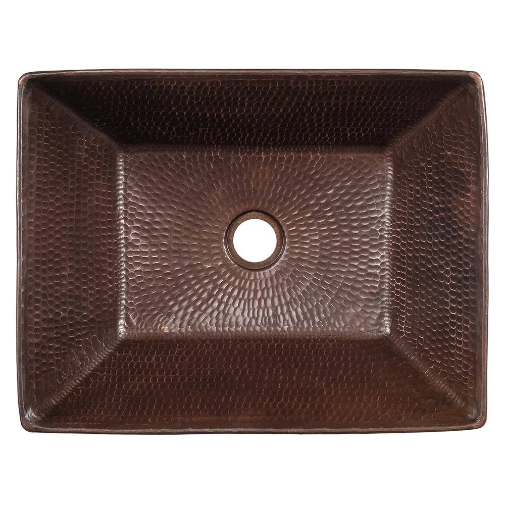 Premier Copper Products Rectangle 17 in. Wired Rim Hammered Copper Vessel Sink in Oil Rubbed Bronze VREC17WDB