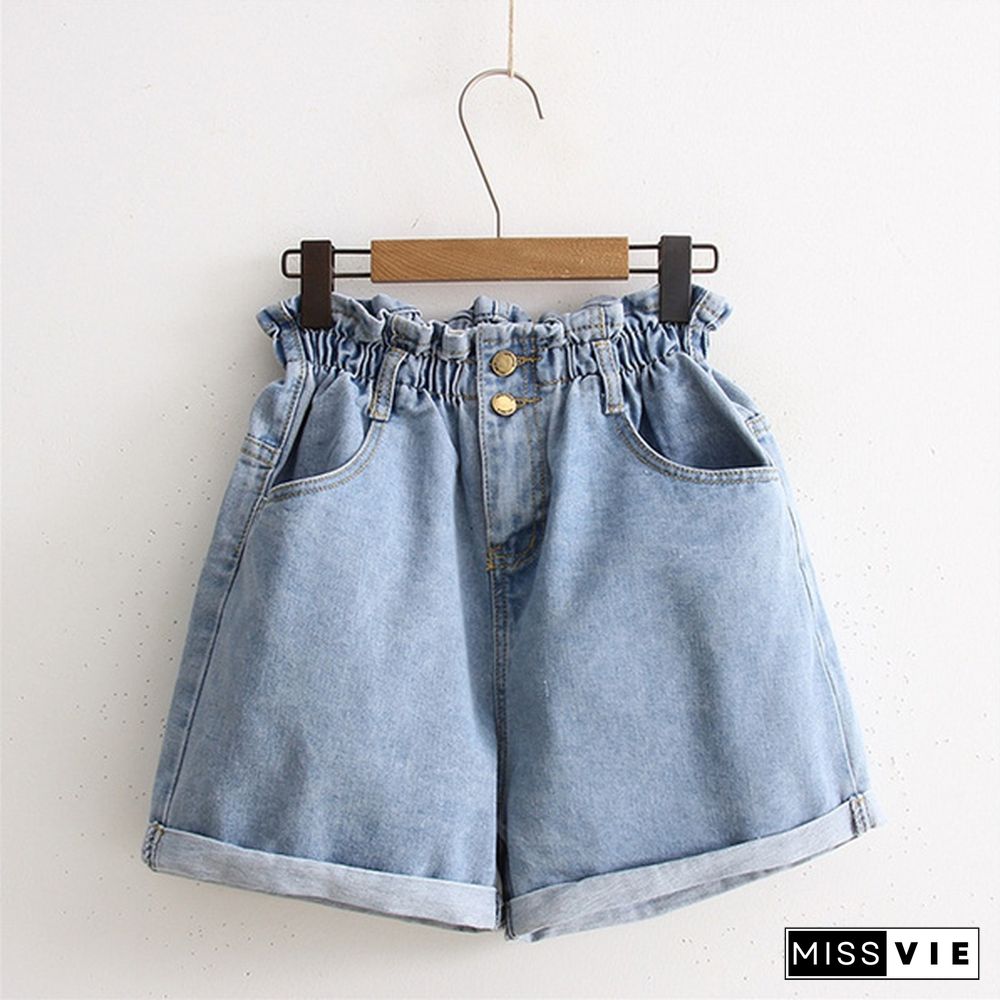 Summer Women Denim Shorts Crimping High Waist Slim Summer Jeans Short Pants Plus Size S-5XL