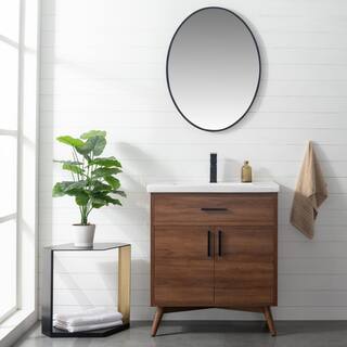 SUDIO Nelson 30 in. W x 18.5 in. D x 34 in. H Bath Vanity in Walnut with White Ceramic Top Nelson-30WN