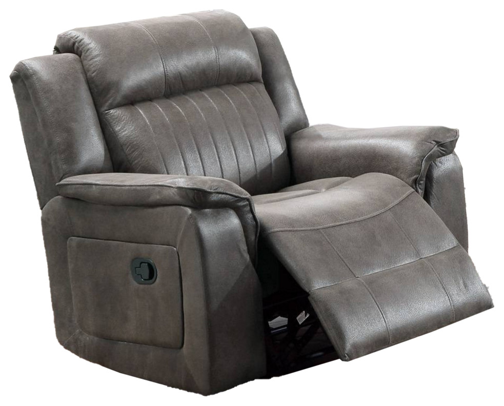 Fabric Manual Recliner Chair With Pillow Top Arms Gray  Saltoro Sherpi   Recliner Chairs   by Dot  ampBo  Houzz