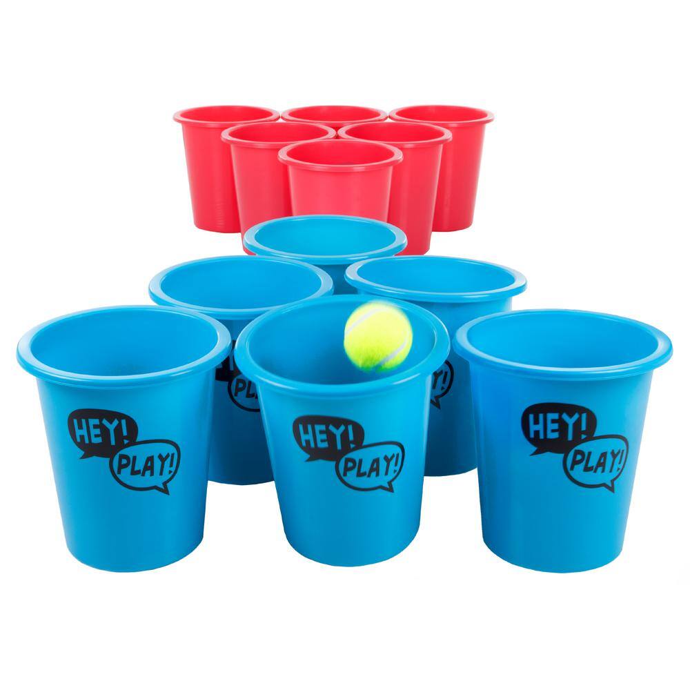 Trademark Games Giant Red and Blue Yard Pong Game for Whole Family with 12 Buckets 2 Balls and Carrying Tote W350102