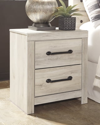 Signature Design by Ashley Cambeck Farmhouse Industrial 2 Drawer Two Drawer Nightstand with 2 Slim-Profile USB Charging Stations, Whitewash