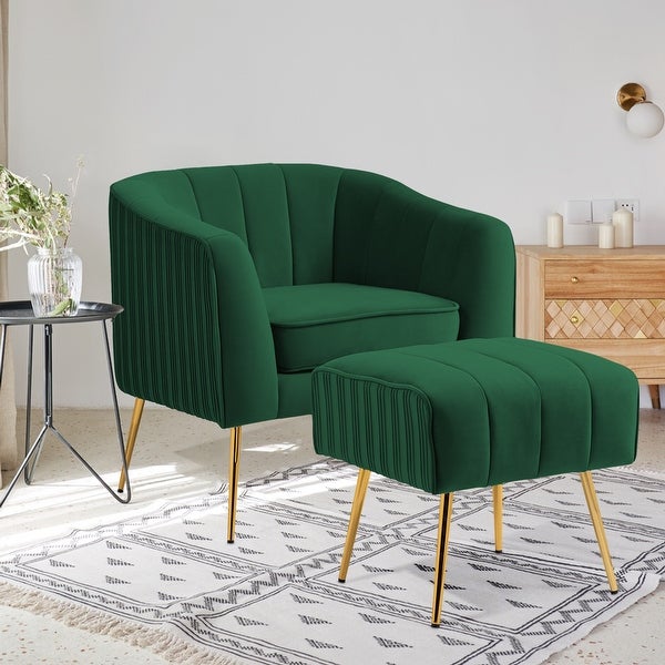 Modern Velvet Barrel Arm Accent Chair with Ottoman