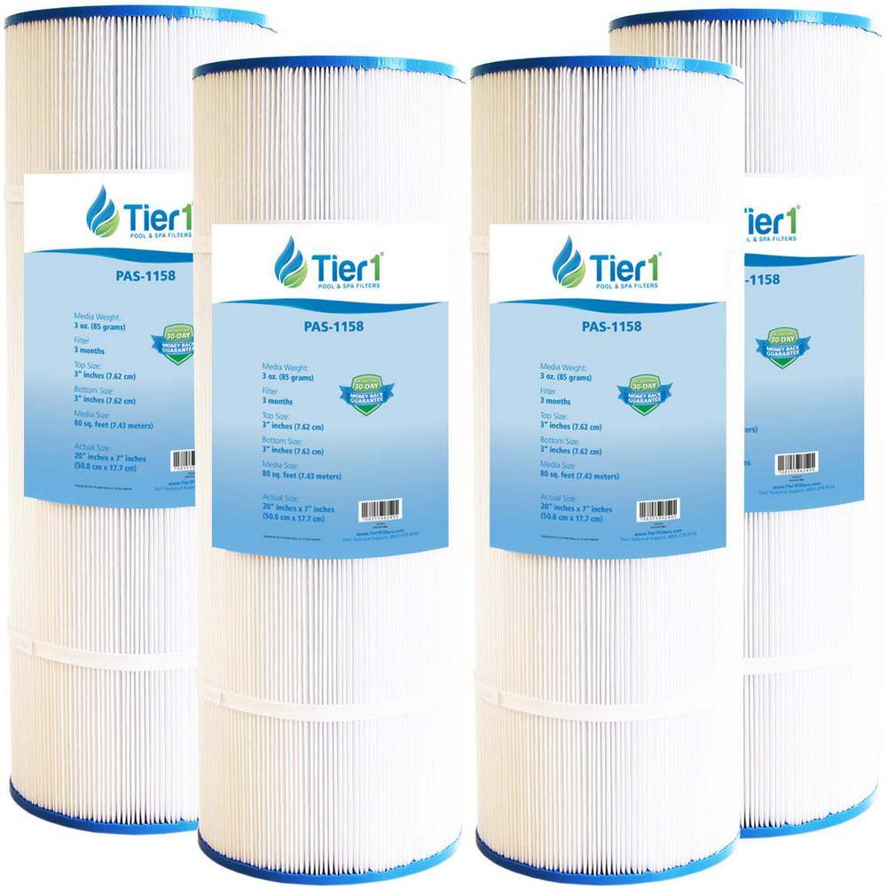 Tier1 20 in. x 7 in. 320 sq. ft. Pool and Spa Filter Cartridge for Clean and Clear Plus 320 PCC80 Filbur FC-1976 (4-Pack) TIER1_PAS_1158_4_PACK