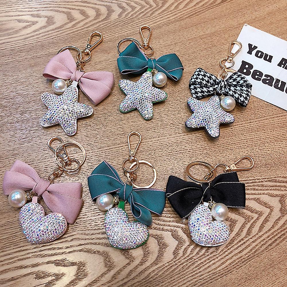 Bling Crystal Keychain Key Chain With Five-pointed Star Sparkling Rhinestone Bowknot Keyring Charm Purse Pendant Handbag Ornament Gift For Women Girls