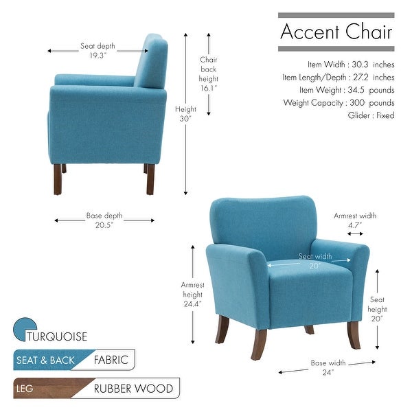 Porthos Home Inia Accent Chair， Fabric， Flared Armrests， Wooden Legs