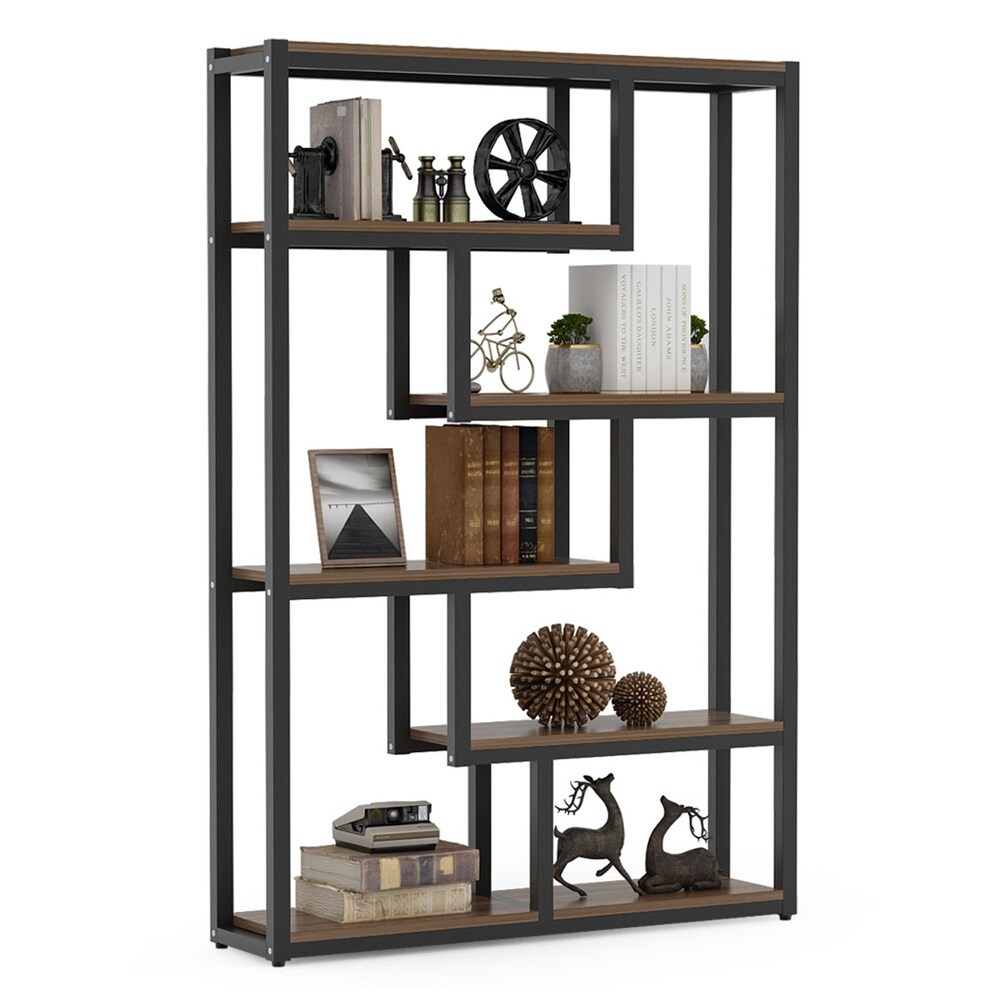 69 inch Tall Bookshelf  6Tiers Bookcase  Industrial Wood/ Metal Display Etagere Rack