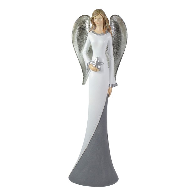 Silver And White Angel With Star Tabletop Figurine