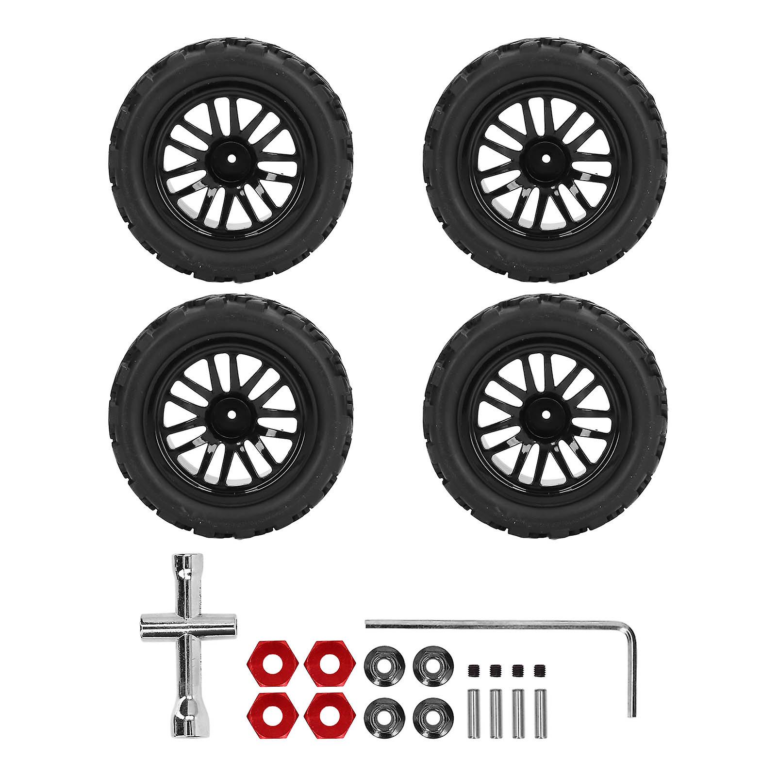 4pcs Rc Tires Plastic Black Wear Resistant Micro Crawler Tires With Combiners Nuts For 1/8 For 1/10 Remote Control Cars