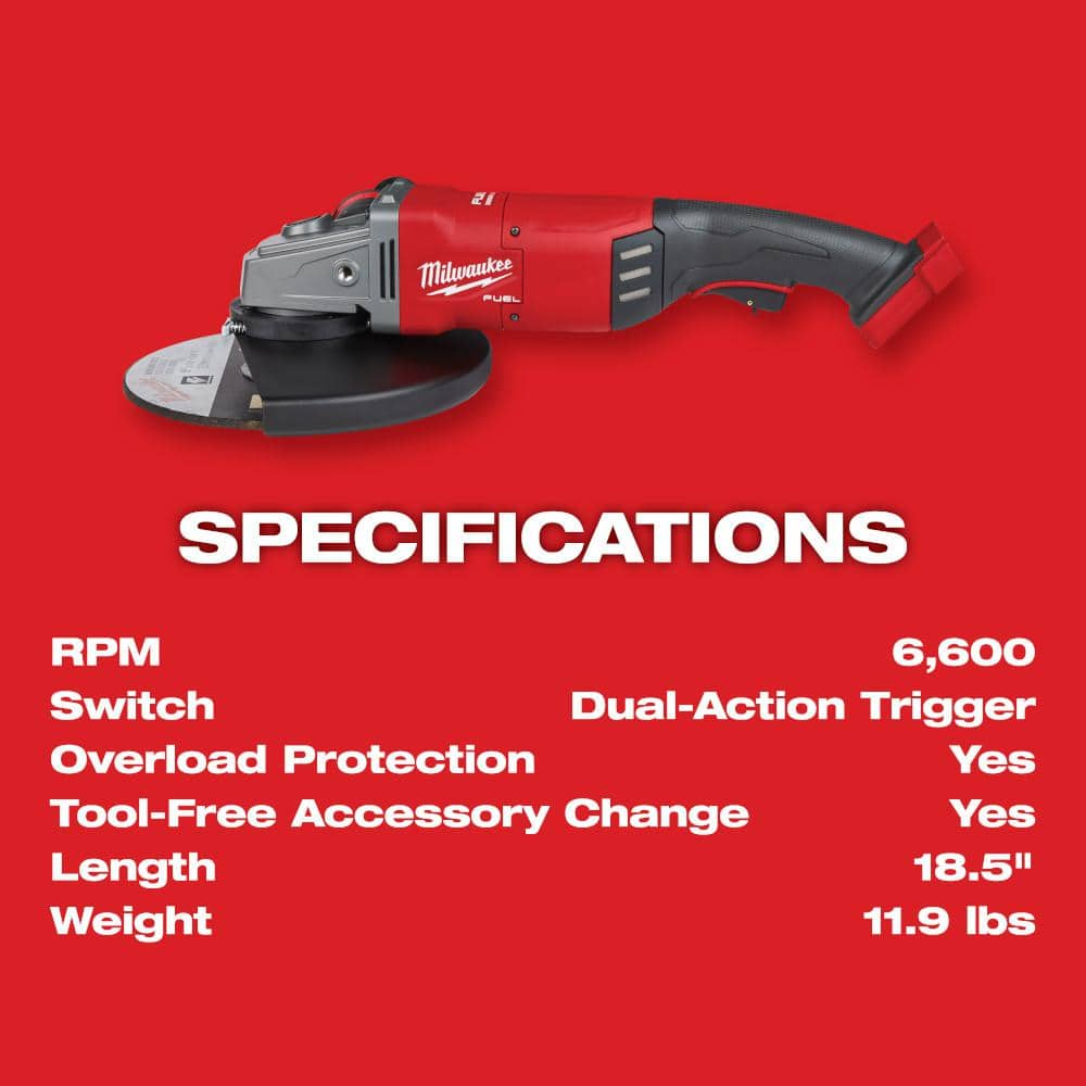 MW M18 FUEL 18-Volt Lithium-Ion Brushless Cordless 7 in.9 in. Angle Grinder with M18 FUEL Hammer Drill 2785-20-2904-20