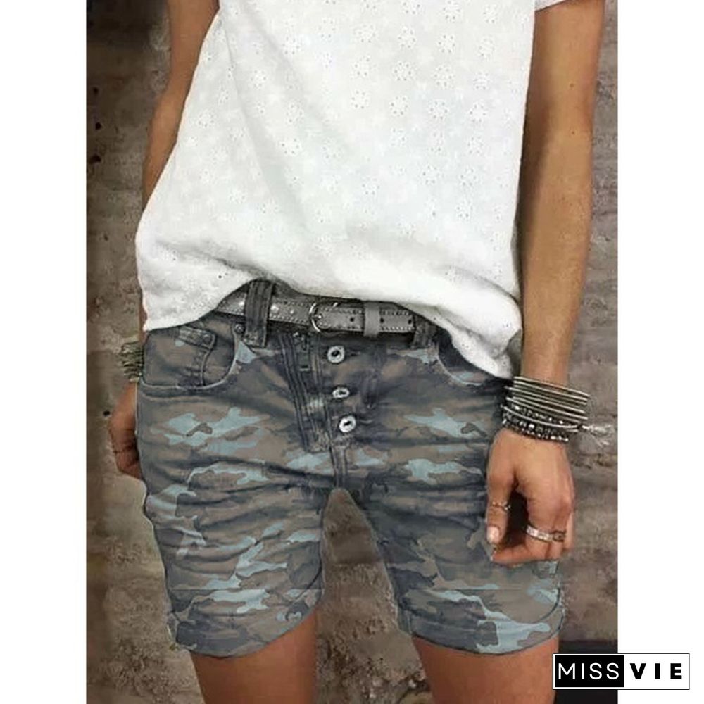 Women Summer Denim Shorts Slim Stretch Camouflage Jeans Shorts Ladies Casual Short Pants