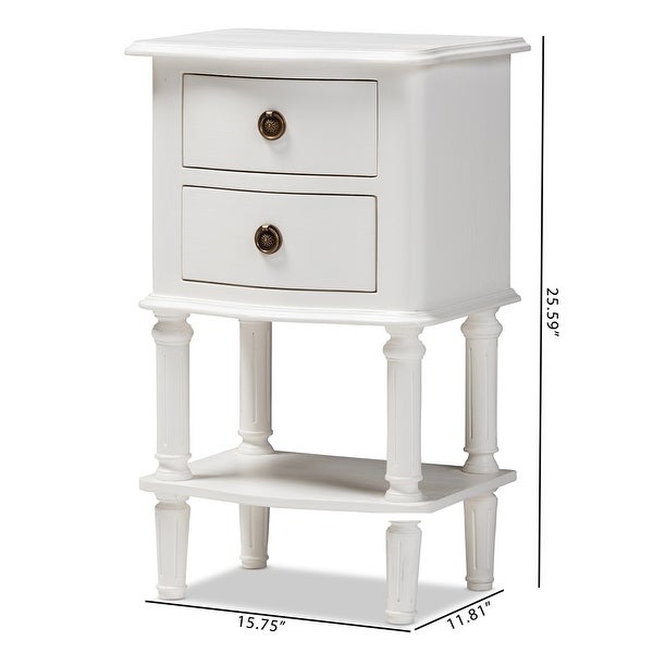 Audrey Country Cottage Farmhouse White Finished 2-Drawer Nightstand - - 35142791