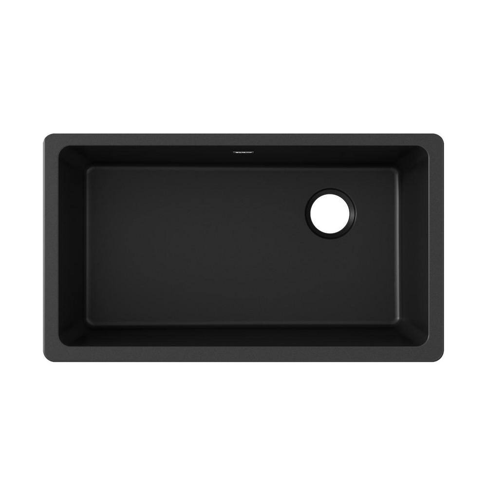 Elkay Quartz Classic Black Quartz 33 in. Single Bowl Undermount Kitchen Sink ELGU13322BK0