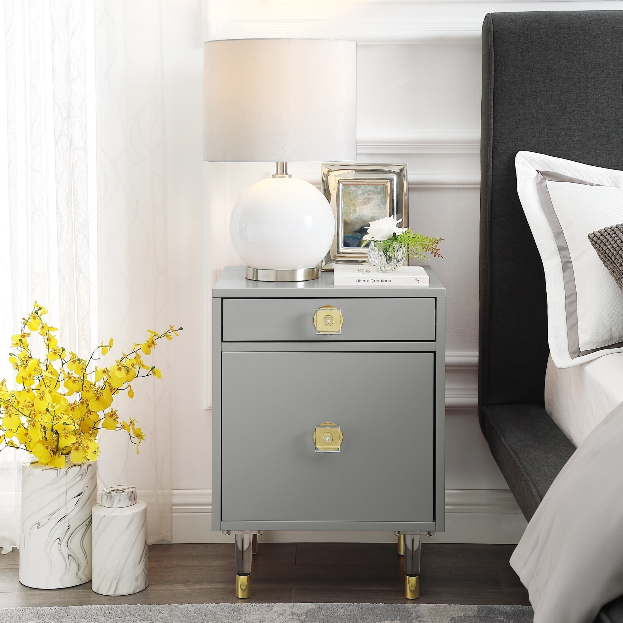 Nicole Miller  High Gloss 1-drawer Nightstand with Acrylic Legs - - 28416408