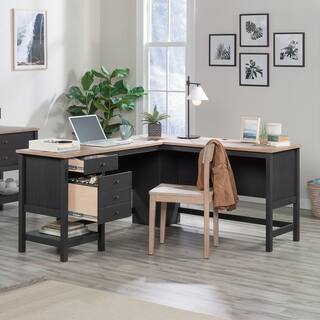 SAUDER Cottage Road 65.118 in. L-Shape Raven Oak Computer Desk with File Storage 431264