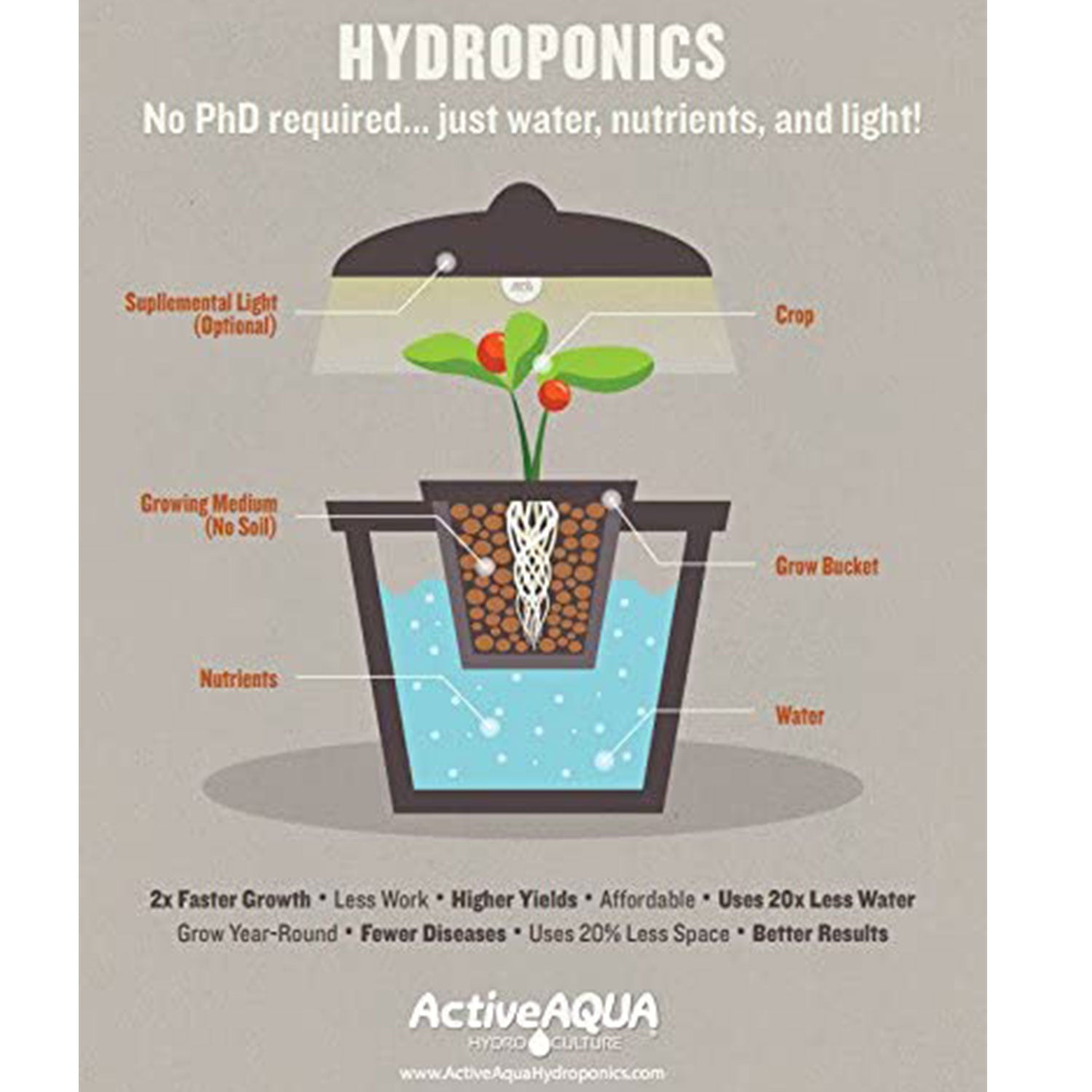 Hydrofarm Active Aqua AAPA45L Commercial Electrical Air Pump 45 L/min， 20W， 700 GPH with 6 Outlets