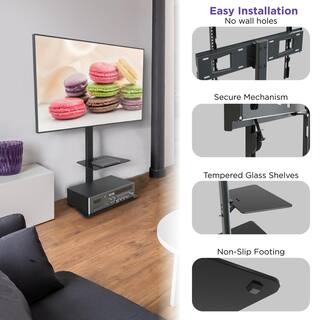 ProMounts Heavy Duty Swivel Floor Stand Mount with Shelves For 37-70 in. TV's up to 88lbs. with Sleek Glass Base and 35 Swivel AFMSS6402