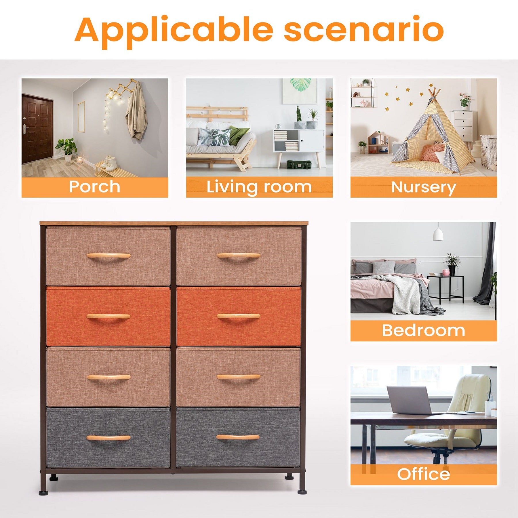 JoinHom Modern 8 Drawers Vertical Dresser Chest Storage Tower Orange