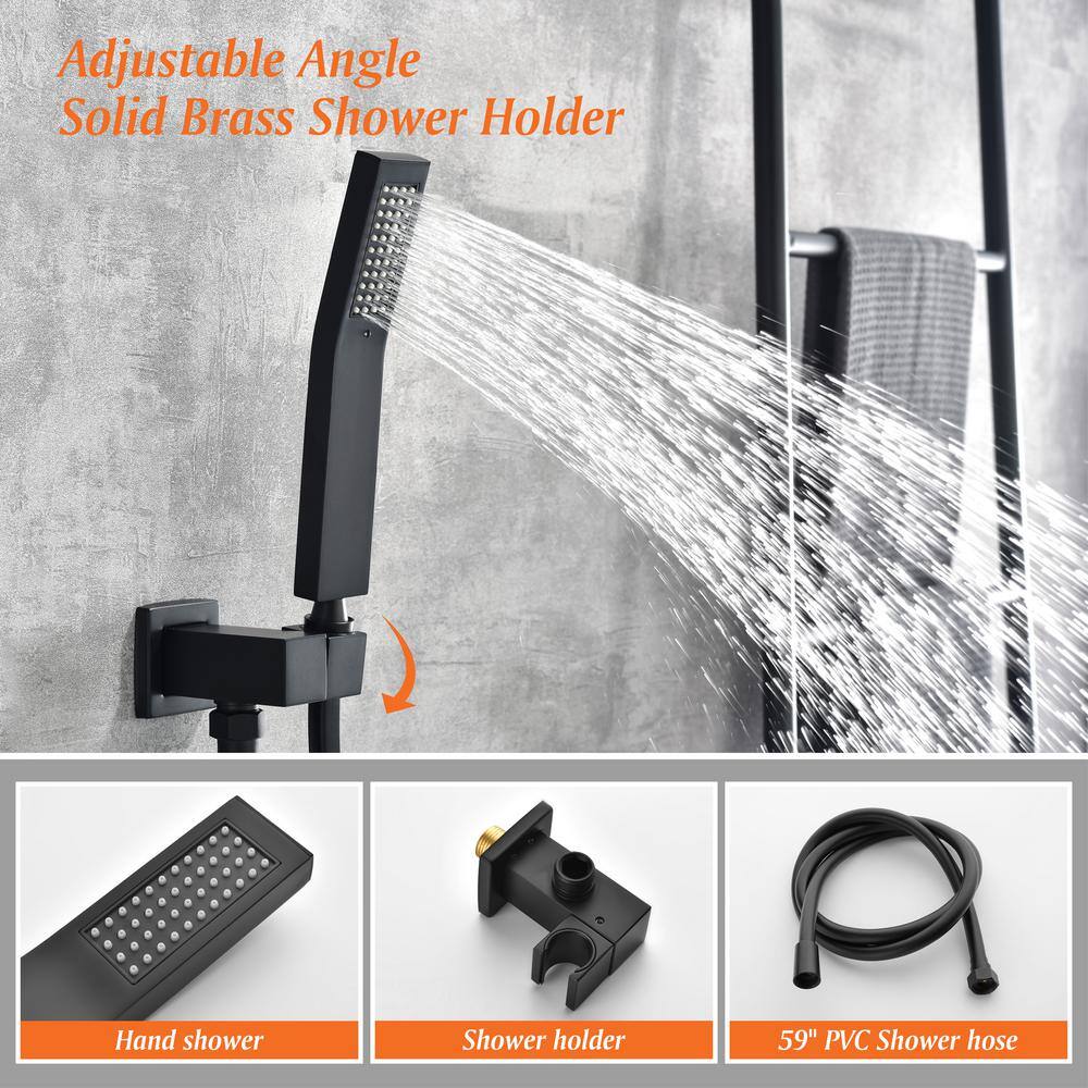 Aurora Decor Pomelo Single-Handle Wall Mount Roman Tub Faucet with Hand Shower in Matte Black (Valve Included) AD-88022B