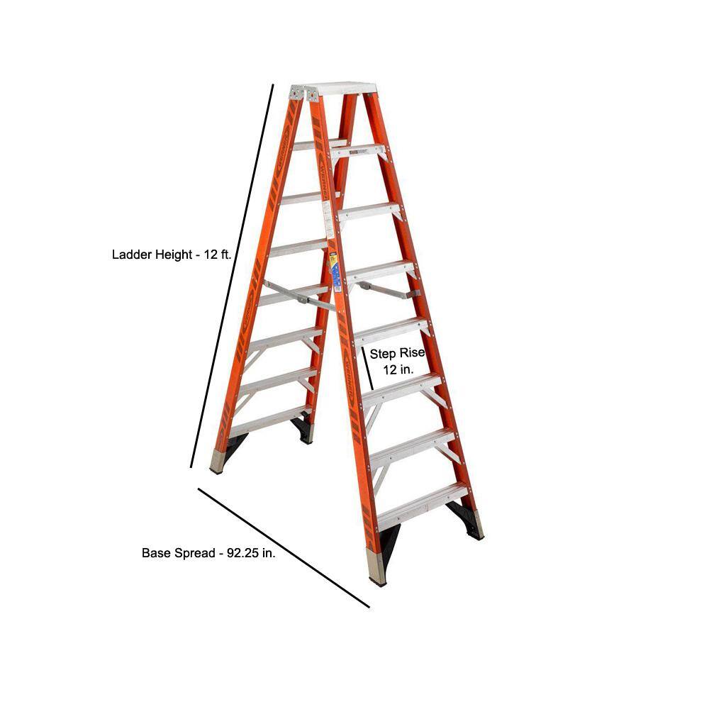 Werner 12 ft. Fiberglass Twin Step Ladder with 375 lb. Load Capacity Type IAA Duty Rating T7412