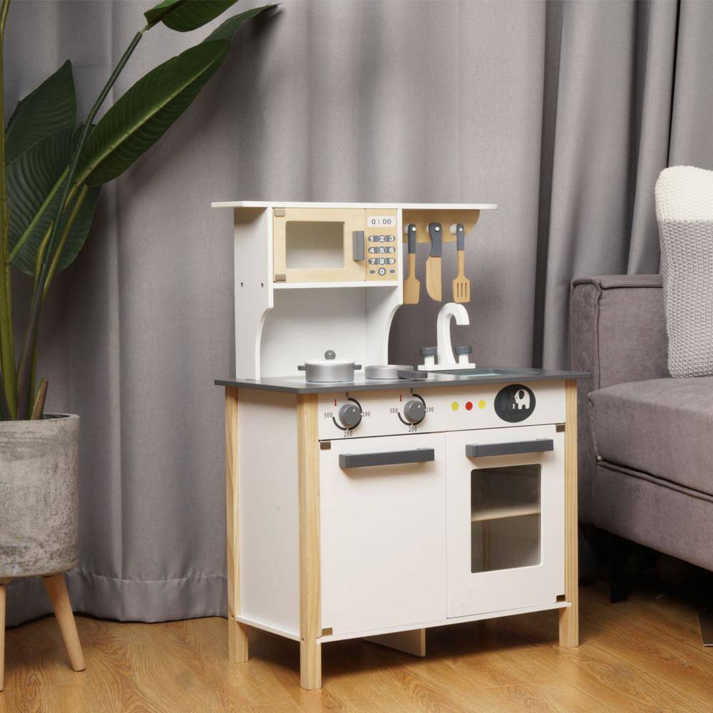 Huluwat White Pretend Wooden Kitchen Play set for Kids and Children DJ-TC-EL-WG01