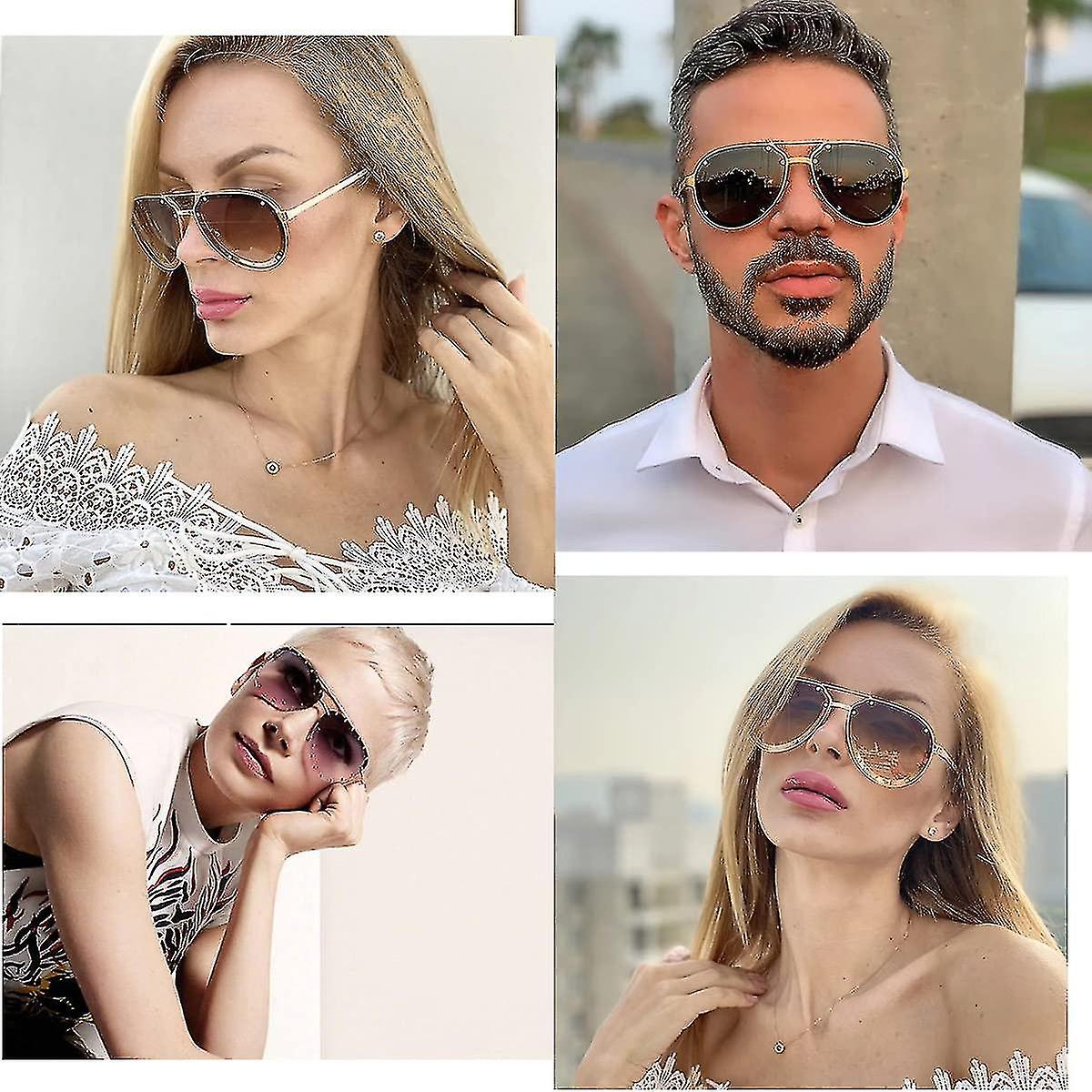 Women Sunglasses Classic Pilot Sun Glasses Metal Frame Fashion Style Uv400 Protection，gold Frame/gra