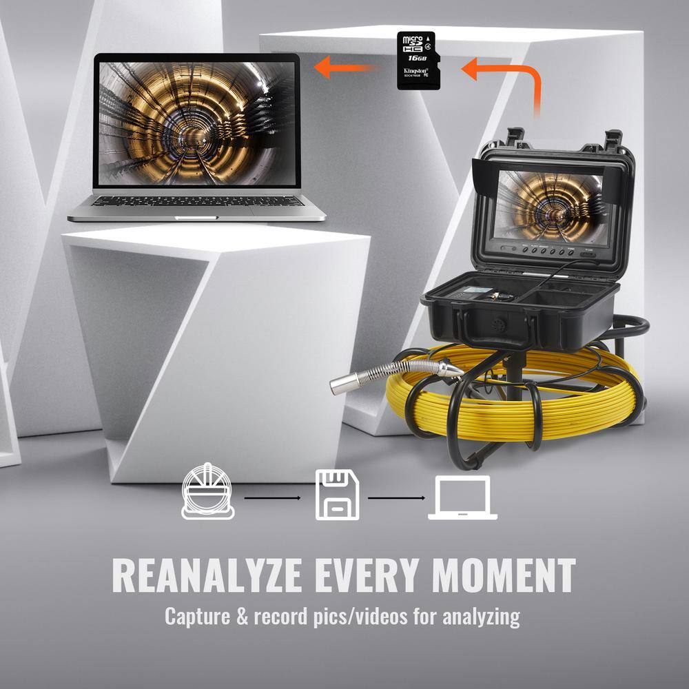 VEVOR Sewer Pipe Camera 9 in. Screen Pipeline Inspection Camera 165 ft. IP68 with DVR Function SD Card for Sewer Duct Drain JLKXSGDNKJ950DXC6V1