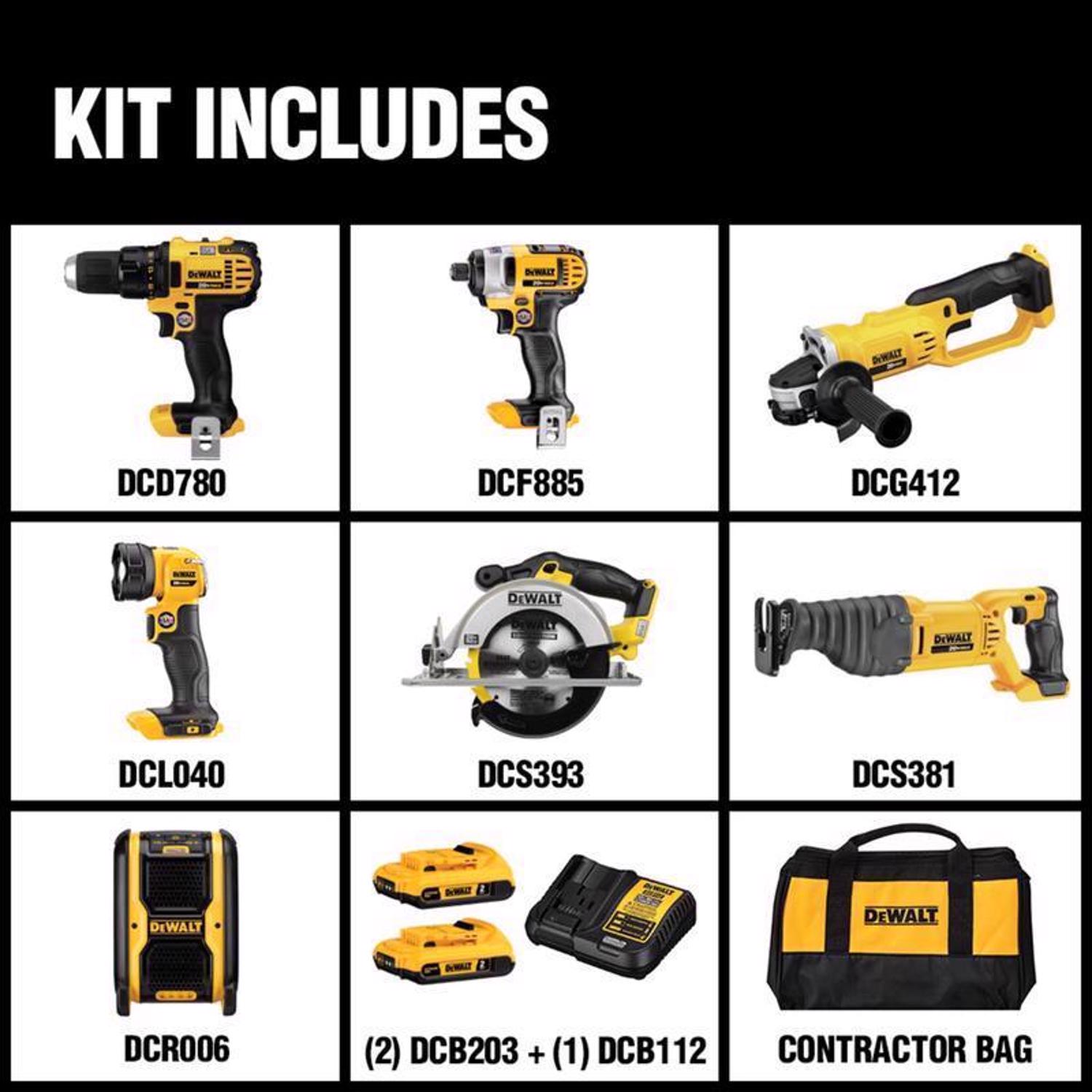 DW 20V MAX Cordless Brushed 7 Tool Combo Kit