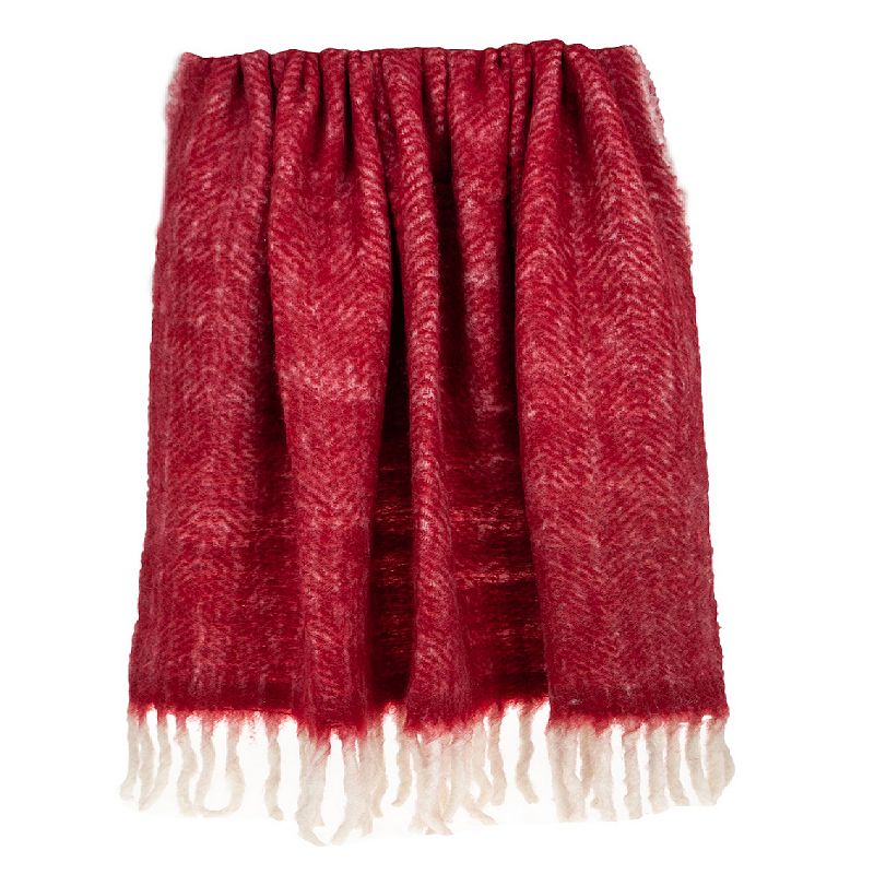 Red and White Transitional Handloom Throw Blanket 52 x 67