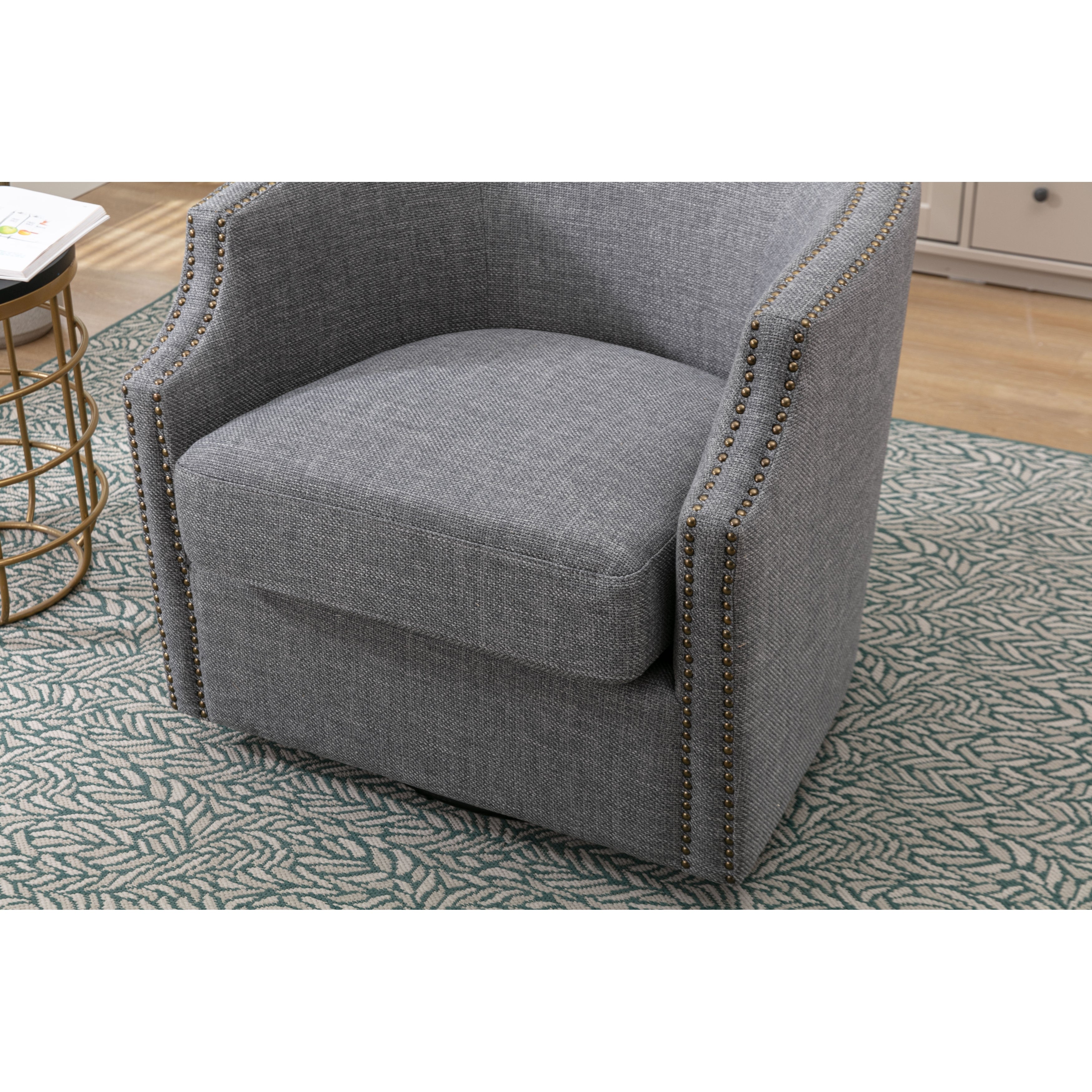 Living Room Accent Chairs Swivel Chair Modern Small Club Arm Chairs Lounge Chairs with Nailheads Barrel Chair， Dark Gray