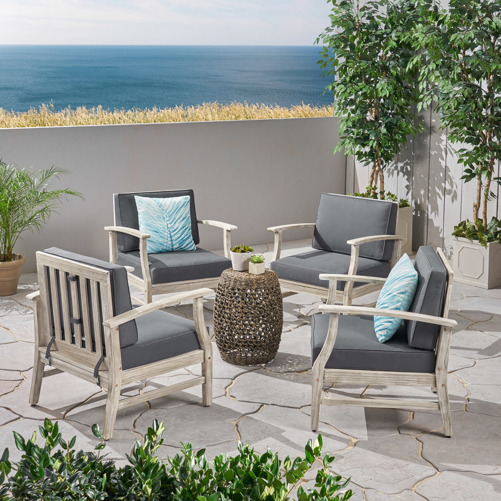 Fanny Outdoor Acacia Wood Club Chairs  Set of 4  Light Gray and Dark Gray   Farmhouse   Outdoor Lounge Chairs   by GDFStudio  Houzz