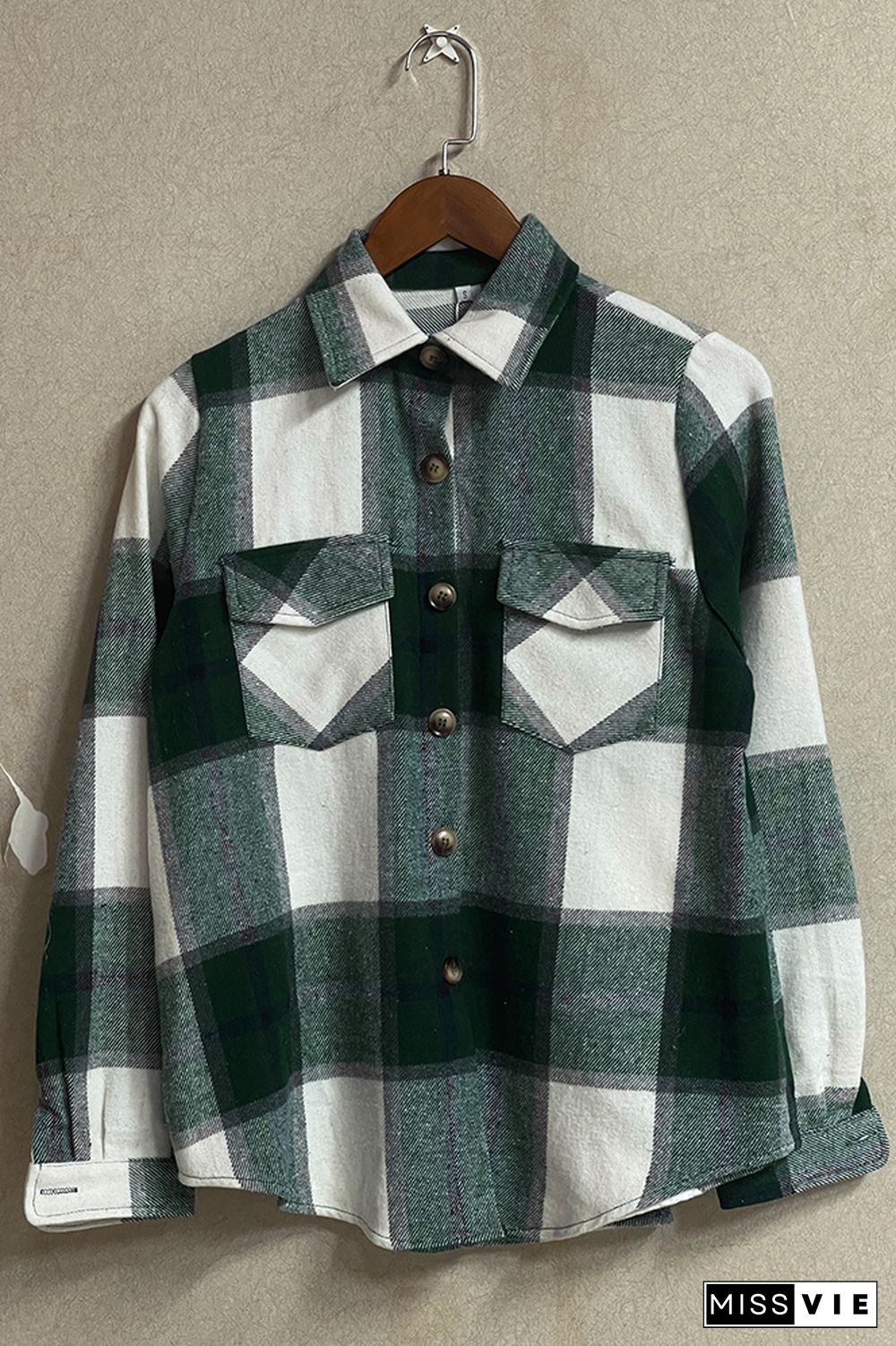 Plaid Button Down Pocketed Shacket Jacket Coats Women Wholesale