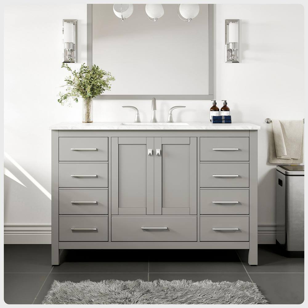 Eviva Aberdeen 48 in. W x 22 in. D x 35 in. H Bath Vanity in Gray with White Carrara Marble Top with White Sink EVVN412-48GR