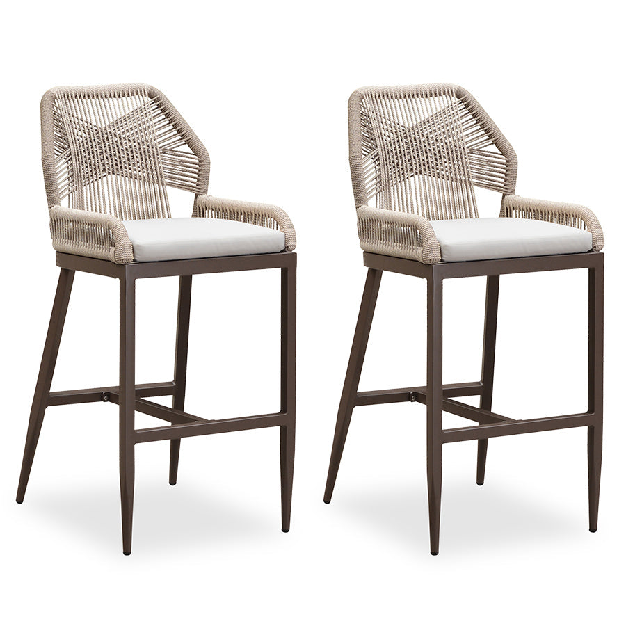 PURPLE LEAF Patio Sunbrella Bar Stools Set of 2  Rattan Bar Aluminum Bar Stool Outdoor Barstools with Back and Cushion for Garden Kitchen Island