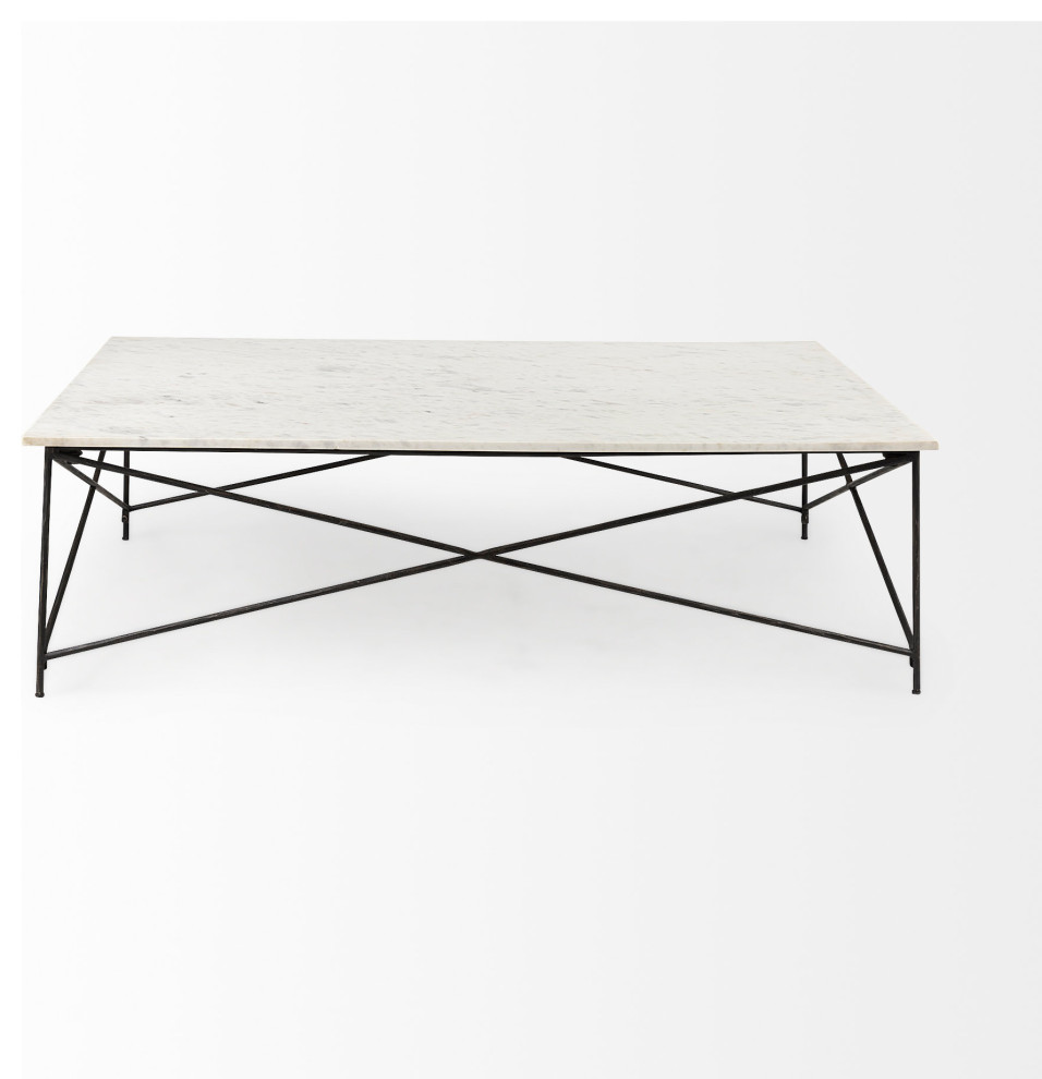 Lorlei I 59x35x15.5 White Marble Top  X Shaped Antique Gold Iron Coffee Table   Transitional   Coffee Tables   by Mercana  Houzz