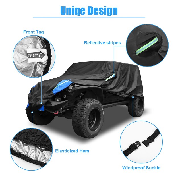 Unique Bargains Car Cover For Jeep Wrangler Jk Jl 4 Door 2007 2021 Outdoor Waterproof W Driver Door Zipper Black Blue 1 Pc