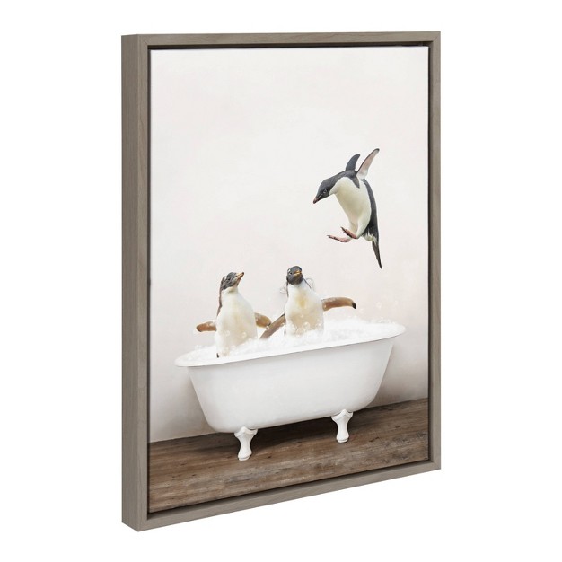 X 24 quot Sylvie Penguins Playing Rustic Bath Frame Canvas By Amy Peterson Gray Kate amp Laurel All Things Decor