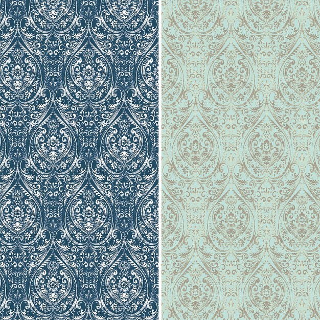 Double Sided Ocean Damask Canvas Room Divider Blue Oriental Furniture