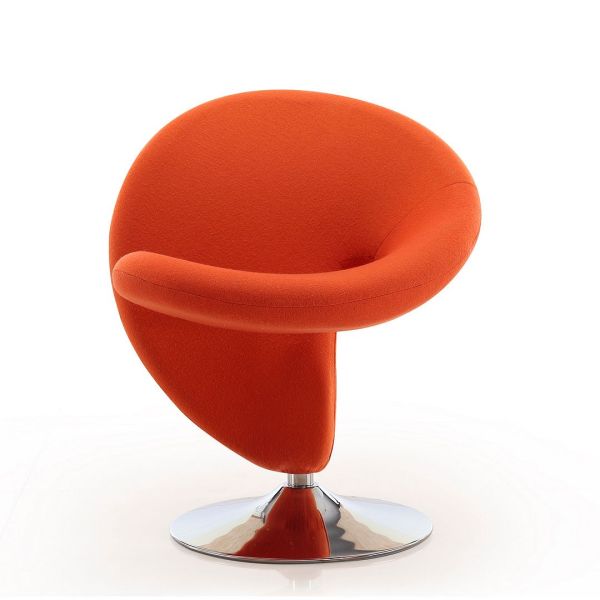 Curl Swivel Accent Chair in Orange and Polished Chrome (Set of 2)