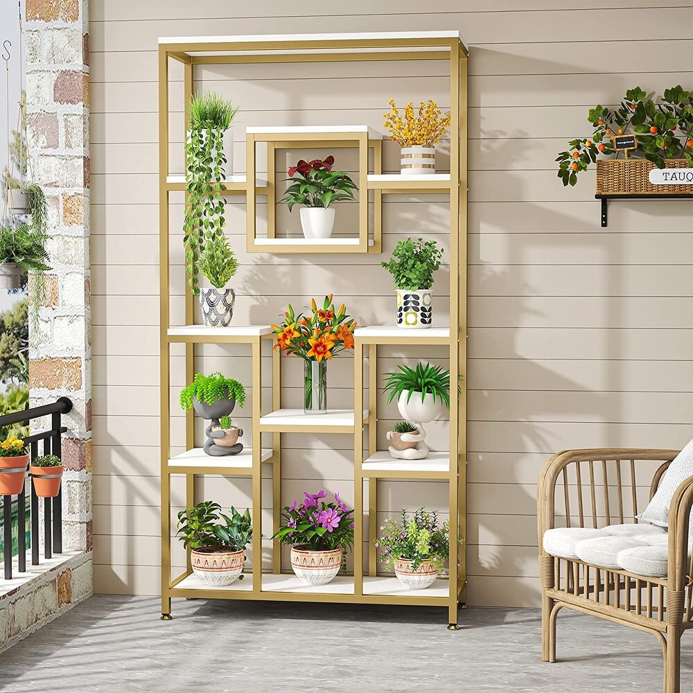 Freestanding Bookcase and Bookshelves  71 Inch Tall Gold Book Shelves