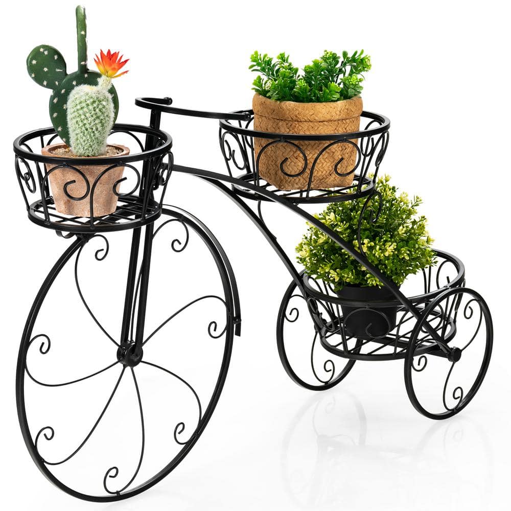 Costway Tricycle Plant Stand Iron Flower Pot Cart Holder Parisian Style Displaying HZ10029