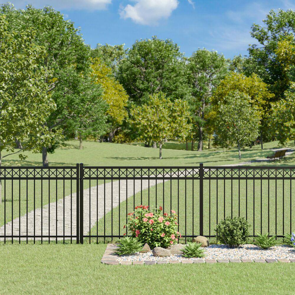 Barrette Outdoor Living Highland 4 ft. x 6 ft. Black Decorative Flat Top Metal Fence Panel 73050576