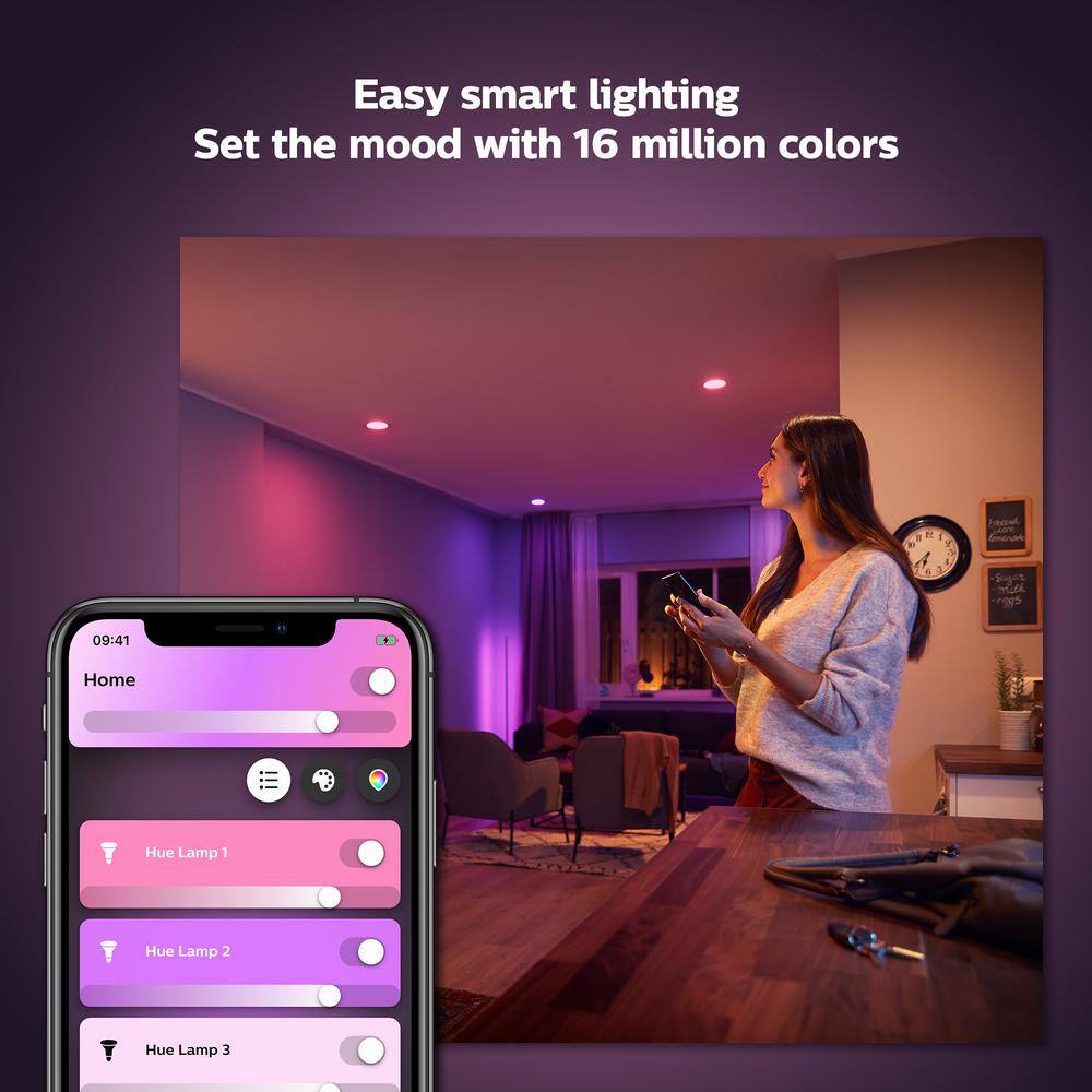 Philips Hue 85-Watt Equivalent BR30 Smart LED Color Changing Light Bulb with Bluetooth (2-Pack) 578096