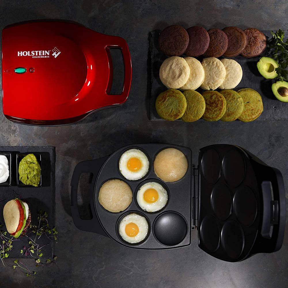 HOLSTEIN HOUSEWARES 1200-Watt Metallic Red 6-Piece Arepa Maker HH-09037017RM