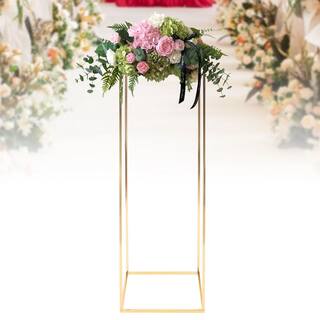 YIYIBYUS 39.37 in. x 12.2 in. IndoorOutdoor Gold Metal Geometric Vase Column Stand with Clear Acrylic Panel Flower Display Rack HG-ZJ-8245